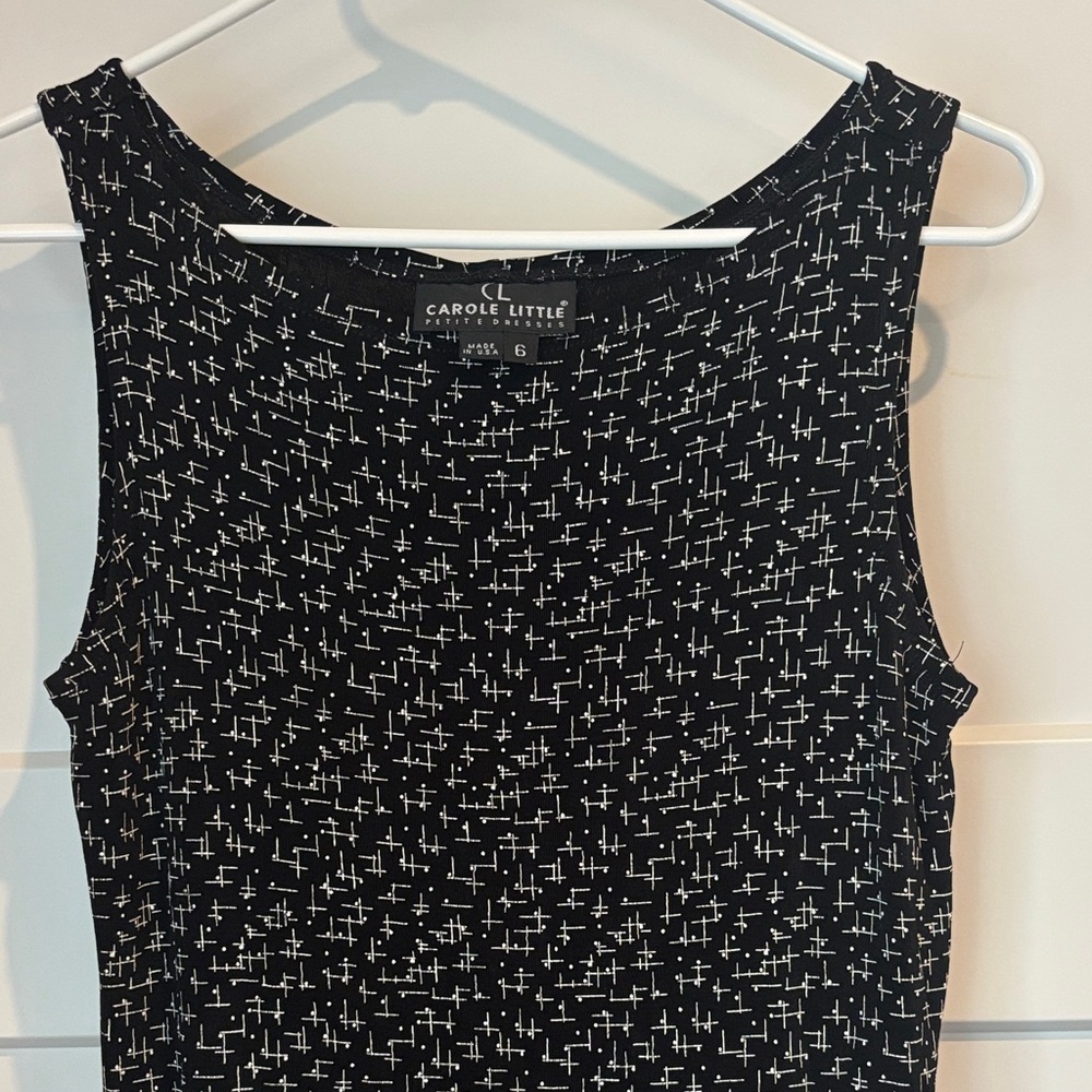 Carole Little Black Dress with White Geometric Design